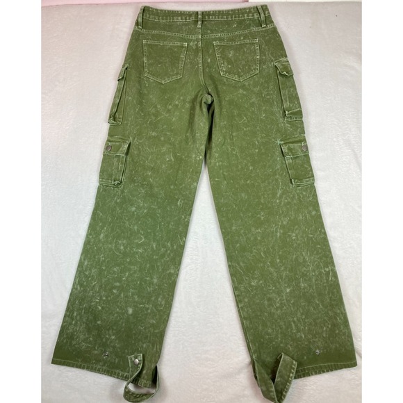 Fashion Nova Women's Junior Size 11 Green Cargo Jeans Hip Hop Skater Wide Leg - Picture 2 of 16